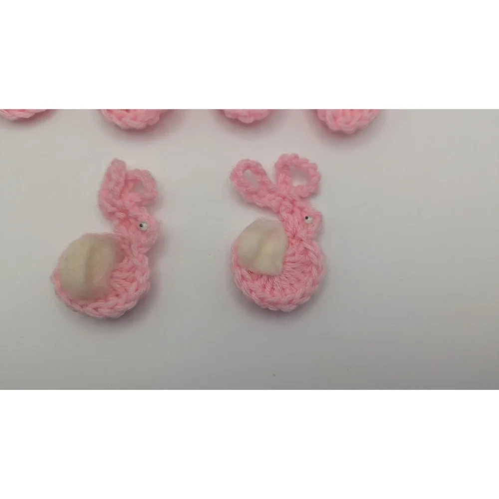 6 Vintage Handmade Crochet Pink‎ Bunny Rabbits Pastel Easter Spring Crafting